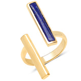 18K Yellow Gold Plated 0.80 Carat Genuine Lapis .925 Sterling Silver Ring
