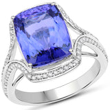 14K White Gold 6.94 Carat Genuine Tanzanite and White Diamond Ring