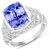 14K White Gold 6.38 Carat Genuine Tanzanite and White Diamond Ring