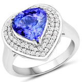 14K White Gold 4.13 ct. Genuine Tanzanite and White Diamond Ring