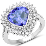 14K White Gold 4.61 ct. Genuine Tanzanite and White Diamond Ring