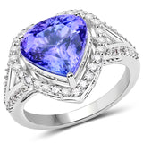 14K White Gold 5.29 ct. Genuine Tanzanite and White Diamond Ring