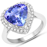 14K White Gold 4.74 ct. Genuine Tanzanite and White Diamond Ring