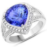 14K White Gold 6.75 Carat Genuine Tanzanite and White Diamond Ring