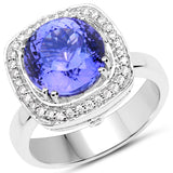 14K White Gold 5.19 Carat Genuine Tanzanite and White Diamond Ring