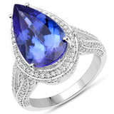 14K White Gold 6.72 ct. Genuine Tanzanite and White Diamond Ring