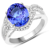 14K White Gold 4.37 Carat Genuine Tanzanite and White Diamond Ring