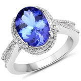 14K White Gold 3.79 Carat Genuine Tanzanite and White Diamond Ring