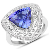 14K White Gold 4.17 Carat Genuine Tanzanite and White Diamond Ring