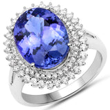 14K White Gold 6.67 Carat Genuine Tanzanite and White Diamond Ring