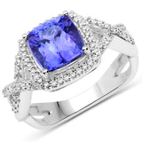 14K White Gold 3.16 ct. Genuine Tanzanite and White Diamond Ring