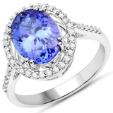 14K White Gold 3.45 ct. Genuine Tanzanite and White Diamond Ring