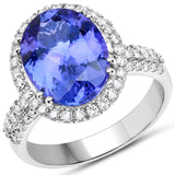 14K White Gold 5.39 Carat Genuine Tanzanite and White Diamond Ring