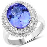 14K White Gold 6.30 ct. Genuine Tanzanite and White Diamond Ring