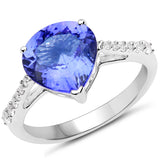 14K White Gold 3.27 ct. Genuine Tanzanite and White Diamond Ring