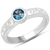 0.84 Carat Genuine London Blue Topaz and White Topaz .925 Sterling Silver Ring