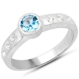 0.84 Carat Genuine Swiss Blue Topaz and White Topaz .925 Sterling Silver Ring
