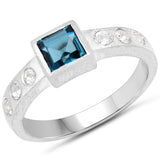 1.12 Carat Genuine London Blue Topaz and White Topaz .925 Sterling Silver Ring