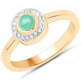 18K Yellow Gold Plated 0.35 Carat Genuine Emerald and White Topaz .925 Sterling Silver Ring