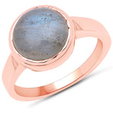 18K Rose Gold Plated 3.96 Carat Genuine Labradorite .925 Sterling Silver Ring