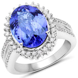 14K White Gold 6.35 ct. Genuine Tanzanite and White Diamond Ring