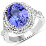 14K White Gold 6.72 ct. Genuine Tanzanite and White Diamond Ring