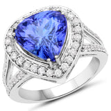 14K White Gold 6.06 ct. Genuine Tanzanite and White Diamond Ring