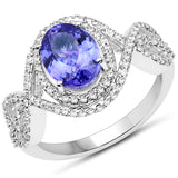 14K White Gold 2.69 ct. Genuine Tanzanite and White Diamond Ring