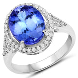 14K White Gold 4.65 ct. Genuine Tanzanite and White Diamond Ring