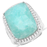 14.27 Carat Genuine Amazonite and White Topaz .925 Sterling Silver Ring