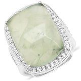 15.42 Carat Genuine Prehnite and White Topaz .925 Sterling Silver Ring