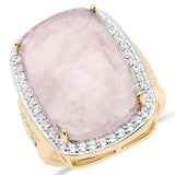 18K Yellow Gold Plated 13.57 Carat Genuine Rose Quartz and White Topaz .925 Sterling Silver Ring