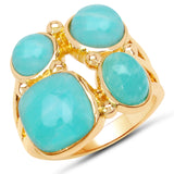 18K Yellow Gold Plated 6.63 Carat Genuine Amazonite .925 Sterling Silver Ring