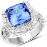 14K White Gold 7.53 Carat Genuine Tanzanite and White Diamond Ring