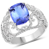 14K White Gold 5.23 Carat Genuine Tanzanite and White Diamond Ring