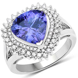 14K White Gold 4.75 ct. Genuine Tanzanite and White Diamond Ring