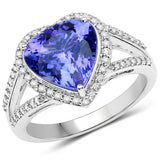14K White Gold 5.03 Carat Genuine Tanzanite and White Diamond Ring