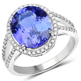 14K White Gold 4.83 ct. Genuine Tanzanite and White Diamond Ring