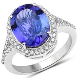 14K White Gold 5.12 Carat Genuine Tanzanite and White Diamond Ring