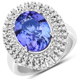 14K White Gold 5.75 ct. Genuine Tanzanite and White Diamond Ring