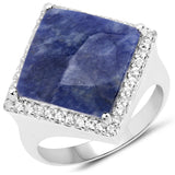 5.32 Carat Genuine Blue Aventurine and White Topaz .925 Sterling Silver Ring