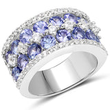3.89 Carat Genuine Tanzanite and White Zircon .925 Sterling Silver Ring