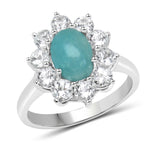 3.15 Carat Genuine Amazonite and White Topaz .925 Sterling Silver Ring