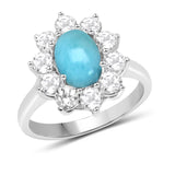 2.79 Carat Genuine Larimar and White Topaz .925 Sterling Silver Ring