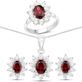 7.00 Carat Genuine Rhodolite Garnet White Topaz 925 Silver 3 Pc Jewelry Set