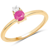 18K Yellow Gold Plated 0.38 Carat Genuine Ruby and White Topaz .925 Sterling Silver Ring