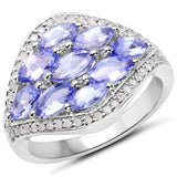 2.22 Carat Genuine Tanzanite and White Diamond .925 Sterling Silver Ring