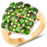 3.02 Carat Genuine Chrome Diopside and White Diamond .925 Sterling Silver Ring