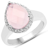 2.97 Carat Genuine Rose Quartz and White Topaz .925 Sterling Silver Ring