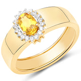 0.51 Carat Genuine Yellow Beryl and White Zircon .925 Sterling Silver Ring
